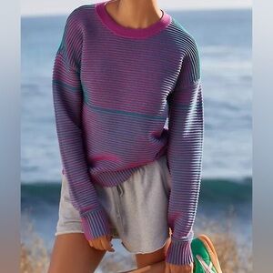 Beach Riot Striped Purple and Blue Women's Sweater